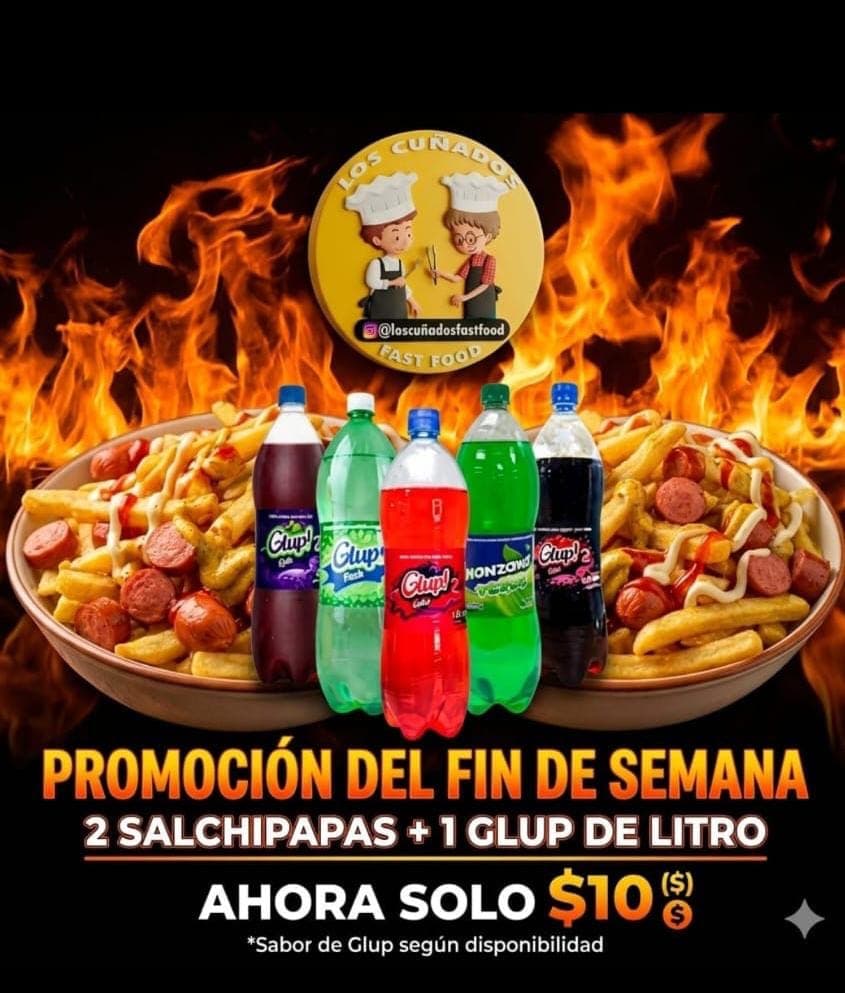 Promo 2 salchipapas + Glup de 1 litro